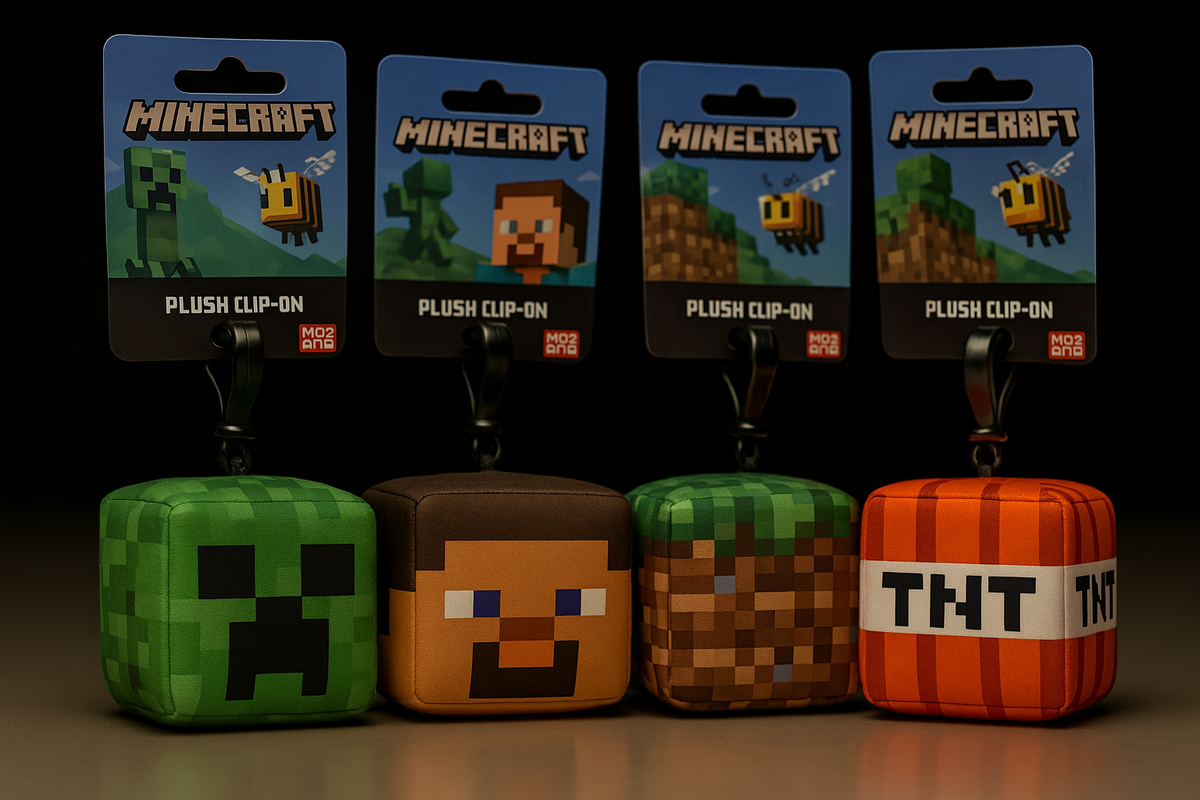 Minecraft Plush Clip-On Anhänger – Creeper, Steve, Grasblock & TNT | Rucksack-Anhänger