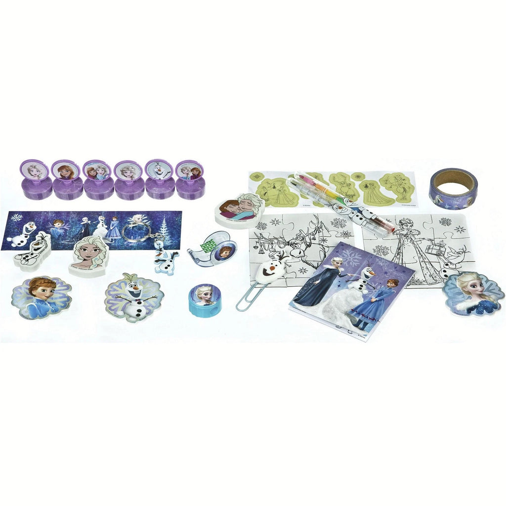 Disney Frozen Adventskalender Inhalt – 6 Mini-Stempel, Foam-Sticker, Puzzles, Washi Tape, Radierer, Malblock & mehr mit Elsa, Anna & Olaf Motiven