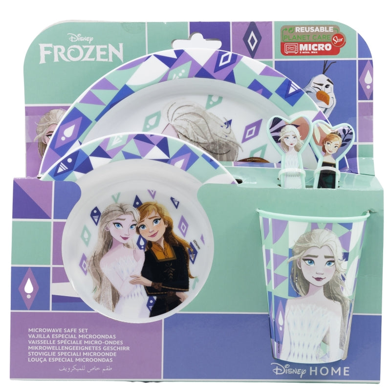 Disney Frozen Eiskönigin Frühstücksset – Detailansicht Becher mit Olaf & Teller mit Elsa und Anna