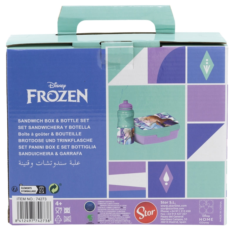 Disney Frozen Eiskoenigin Geschenkset Verpackung Rueckseite Brotdose und Trinkflasche Stor Item 74273