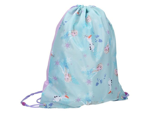 Disney Frozen Eiskoenigin Sportbeutel Gymbag hellblau lila mit Elsa Anna und Olaf Muster Freisteller