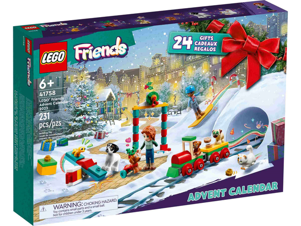 LEGO Friends Adventskalender 2023 (41758) Vorderseite – Box mit Weihnachtszug, Tieren & Heartlake City, 24 Türchen, ab 6 Jahren