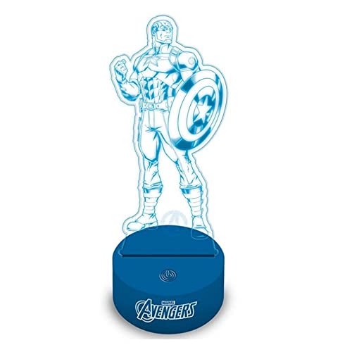 Marvel Avengers Captain America LED Acryl-Lampe blau leuchtend – Nahaufnahme mit blauer Avengers-Basis, Freisteller