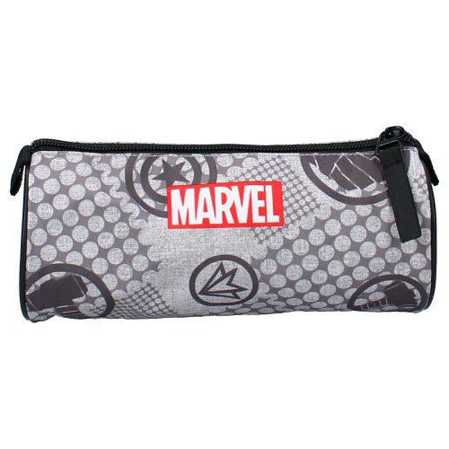 Marvel Avengers Federmäppchen Safety Shield Rückseite grau – Marvel Logo mit Avengers Icons Allover-Print, Freisteller