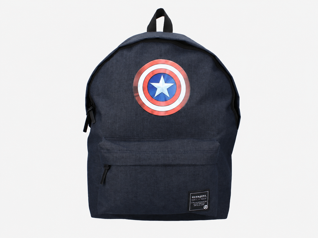 Marvel Avengers Kinder-Rucksack Armor Protection dunkelblau – Captain America Schild Print, Frontansicht Freisteller