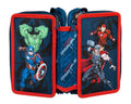 Marvel Avengers Schüleretui Tripledecker 3-fach geöffnet – Hulk, Captain America, Iron Man & Thor Design, blau-rot, Freisteller
