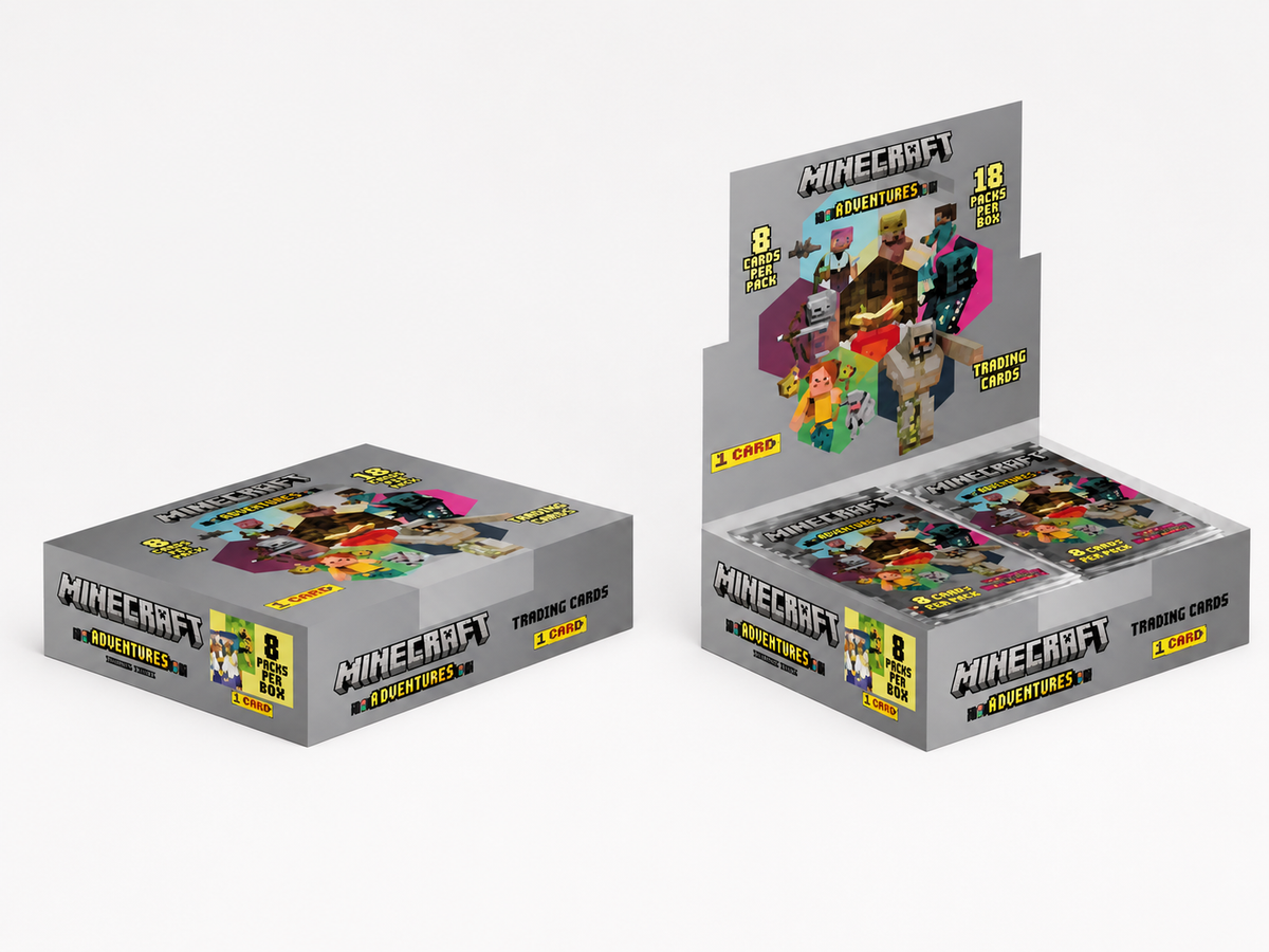 Minecraft Adventures Trading Cards Display – 18 Flowpacks mit je 8 Karten, 144 Karten gesamt, Panini 2025