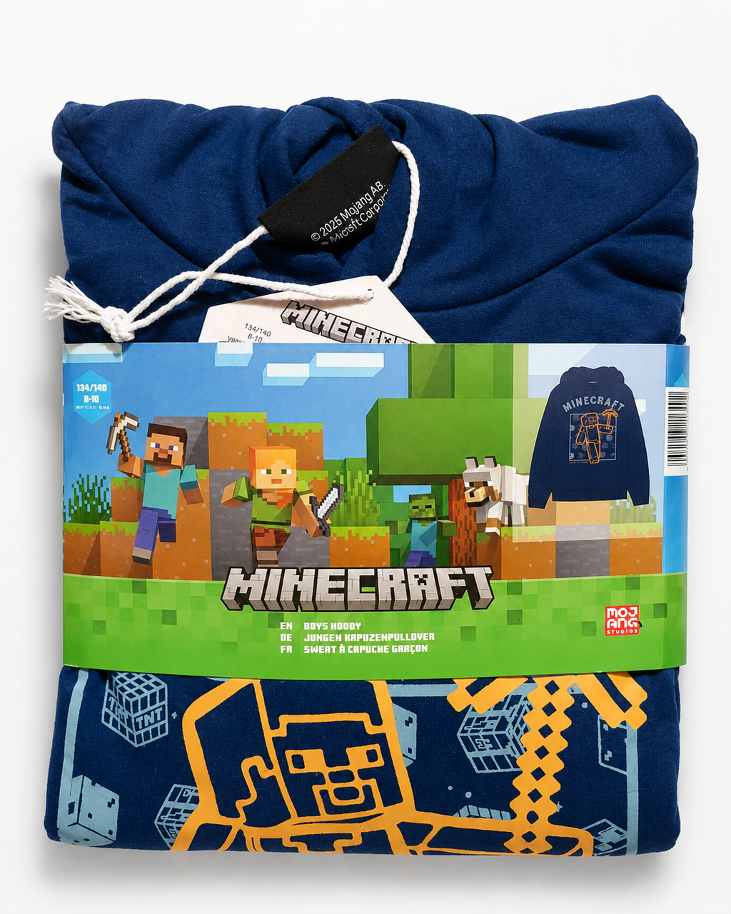 Minecraft Kinder Hoodie dunkelblau in Originalverpackung – Größe 134/140 (8-10 Jahre), Mojang Studios lizenziert