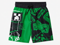 Minecraft Kinder Shorts grün-schwarz mit Creeper Allover-Print und Minecraft-Logo – Badeshorts mit elastischem Bund und Kordelzug