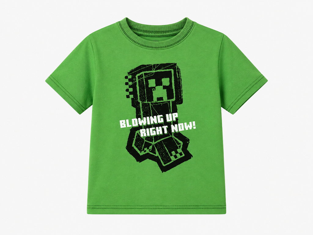 Minecraft Kinder T-Shirt grün mit Creeper Aufdruck „Blowing Up Right Now!" – Kurzarm Shirt für Jungen