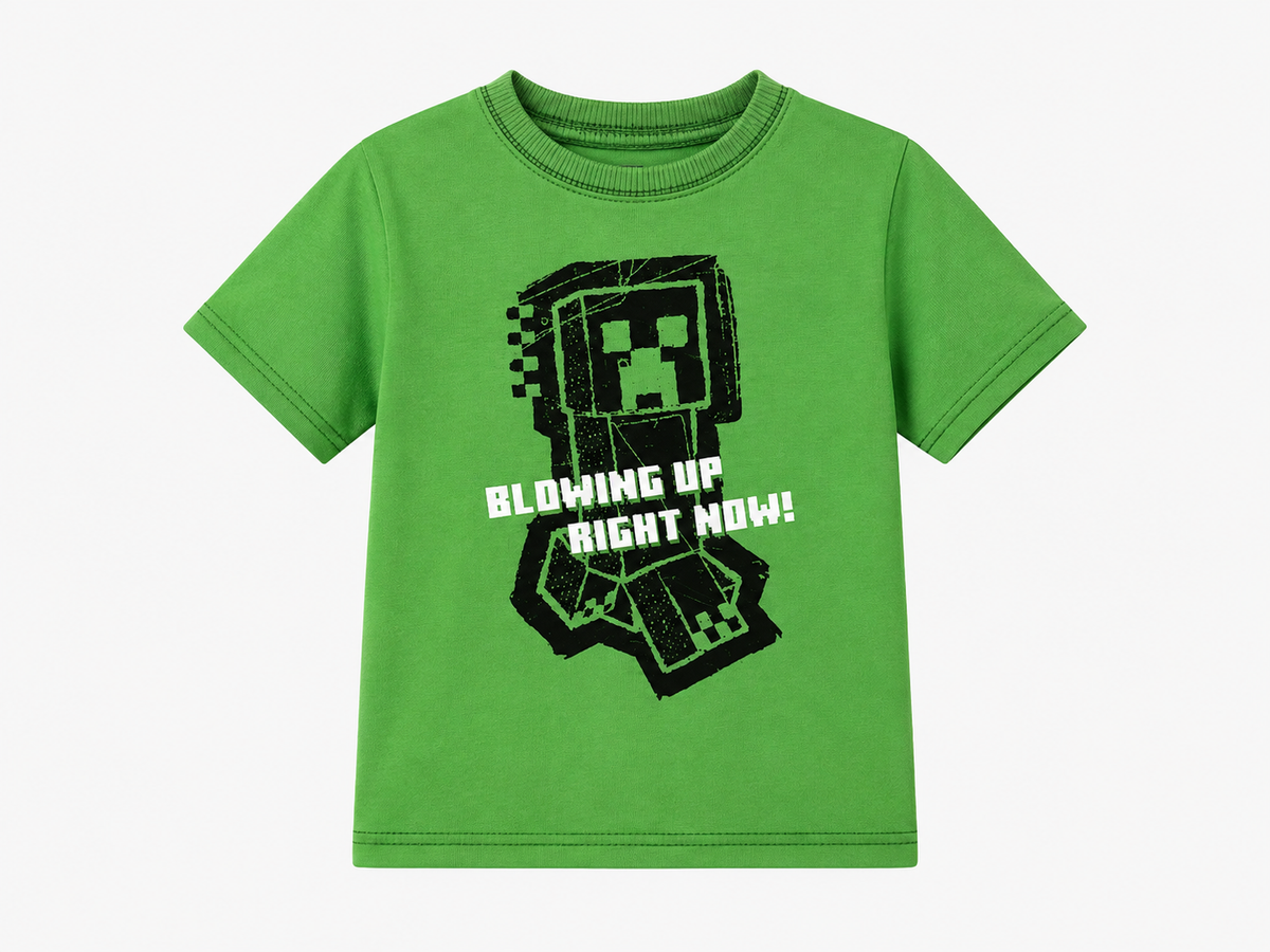 Minecraft Kinder T-Shirt grün mit Creeper Aufdruck „Blowing Up Right Now!" – Kurzarm Shirt für Jungen