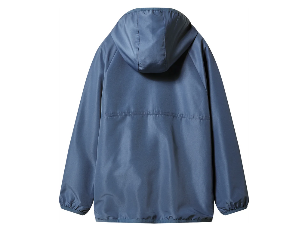 Minecraft Kinder Windbreaker blau – Rückansicht, unifarben mit Kapuze und elastischen Bündchen