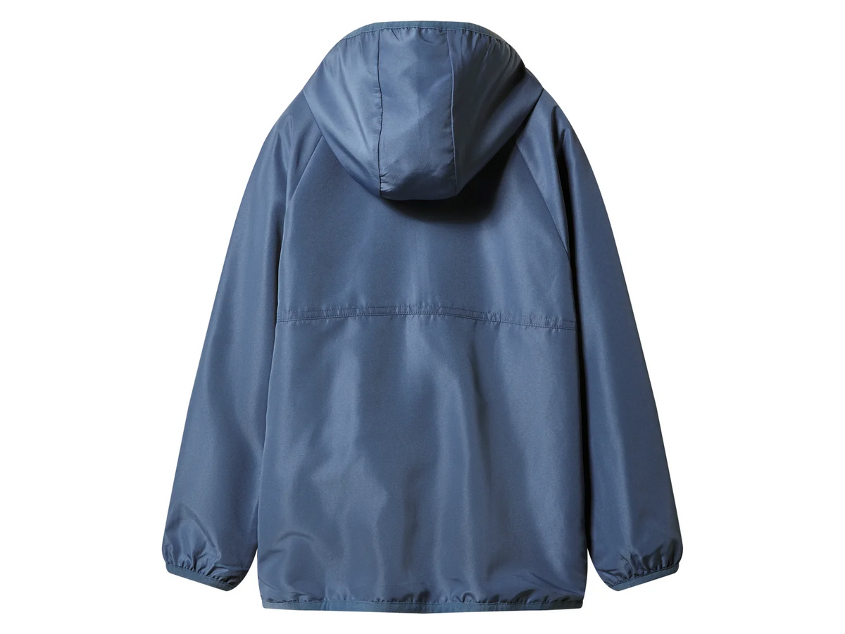 Minecraft Kinder Windbreaker blau – Rückansicht, unifarben mit Kapuze und elastischen Bündchen