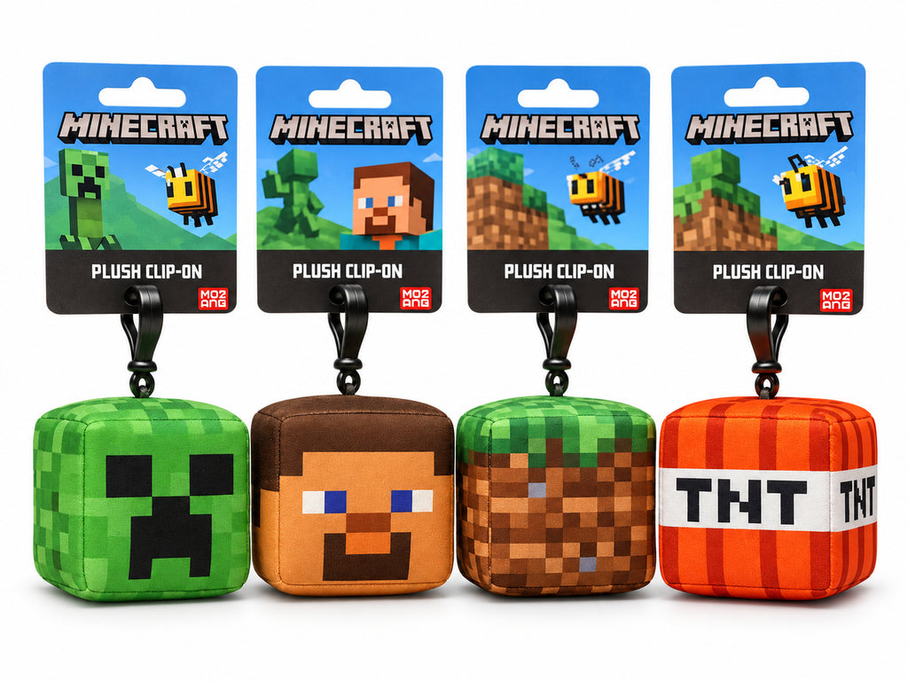 Minecraft Plush Clip-On Anhänger – Creeper, Steve, Grasblock & TNT | Rucksack-Anhänger