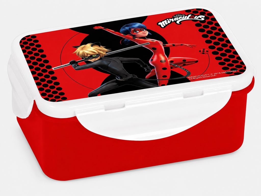 Miraculous Ladybug Brotdose 650 ml rot mit Ladybug und Cat Noir Motiv Clipverschluss