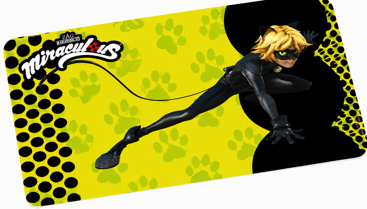 Miraculous Ladybug Fruehstuecksbrettchen gelb schwarz mit Cat Noir Figur 23,5x14,5 cm